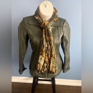 D & Co Olive Green Leather Jacket Women’s Size Small